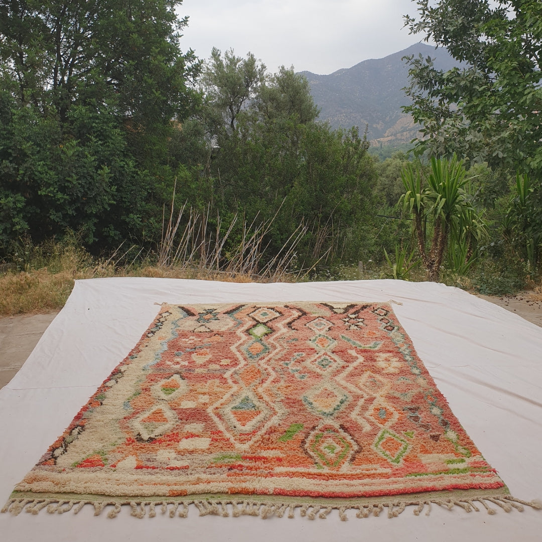 Bizri - Terracotta Moroccan Rug with Classic Diamond Lattice Pattern - Handwoven Berber Carpet | 6'4"x9'11" Ft | 194x304 cm