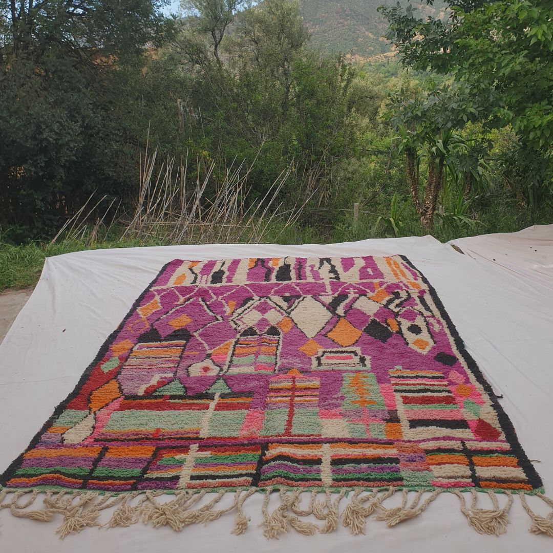 Hacla - 8x11 Moroccan Rug - Deep Purple Multicolor Boujad Berber Handwoven Wool Carpet | 7'5"×10'7" Ft | 227×323 cm