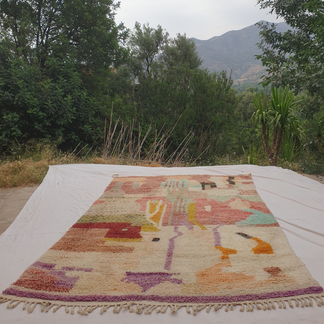 Makyna - Neutral Pastel Moroccan Rug with Soft Muted Abstract Pattern - Handwoven Berber Carpet | 6'5"x10'6" Ft | 195x321 cm