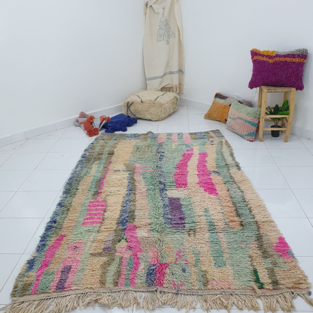 ADJA - Green Boujad Berber Rug | 8x5'4 Ft | 2,45x1,65 m | 100% wool handmade - OunizZ