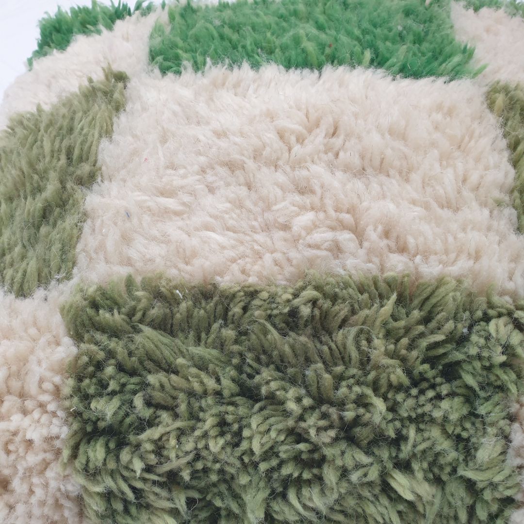 Calming Handmade Moroccan Pouf – Green Checkered Floor Cushion 24x24x8 inch | 60x60x20 cm - OunizZ