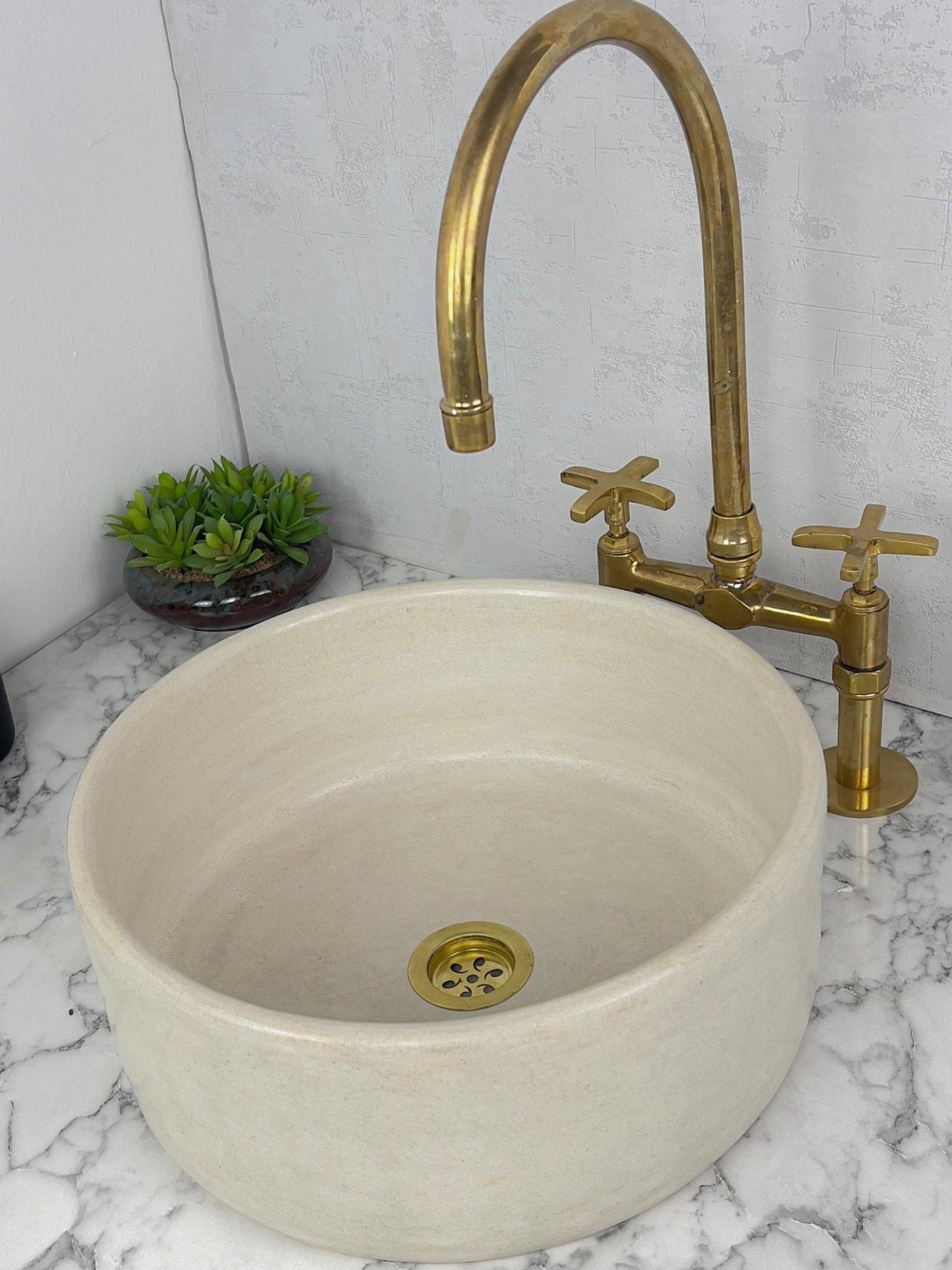 Casablanca - Round White Bathroom Sink – Elegant, Handmade, Customizable, and Lead - Free - (ETMMT) - OunizZ