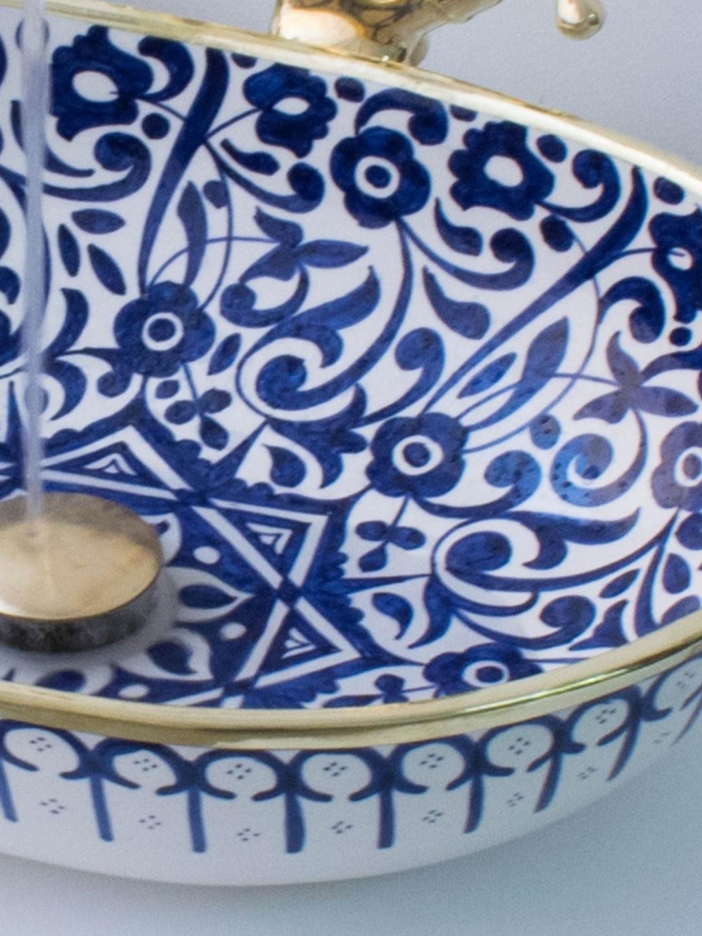 Chefchaouen - Blue Oval Ceramic Vanity Sink Handcrafted – Artisan - Made Bathroom Basin - (ETAT) - OunizZ