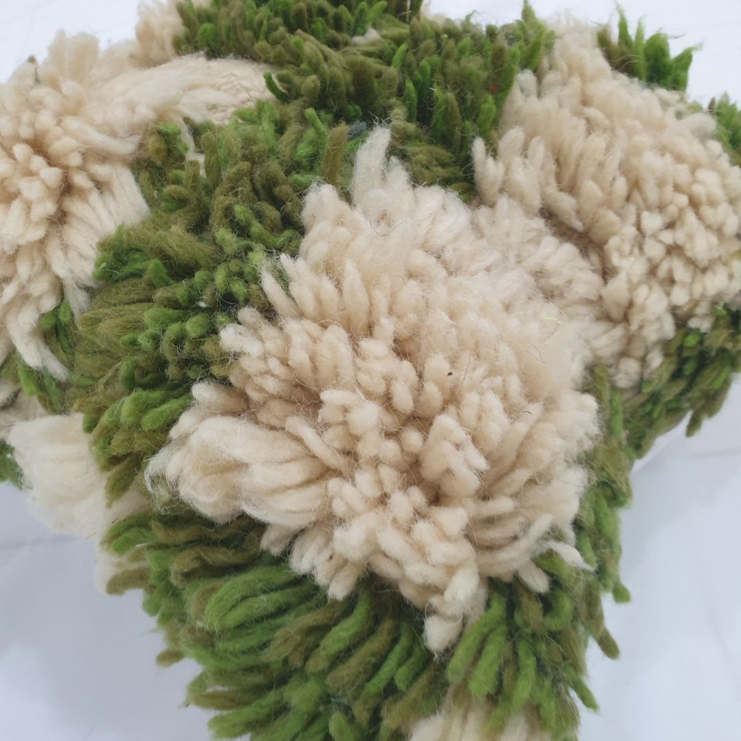 Cream Green Moroccan Cushion Cover – Plush Beni Mrirt Elegance 14x14 inches | 35x35 cm - OunizZ