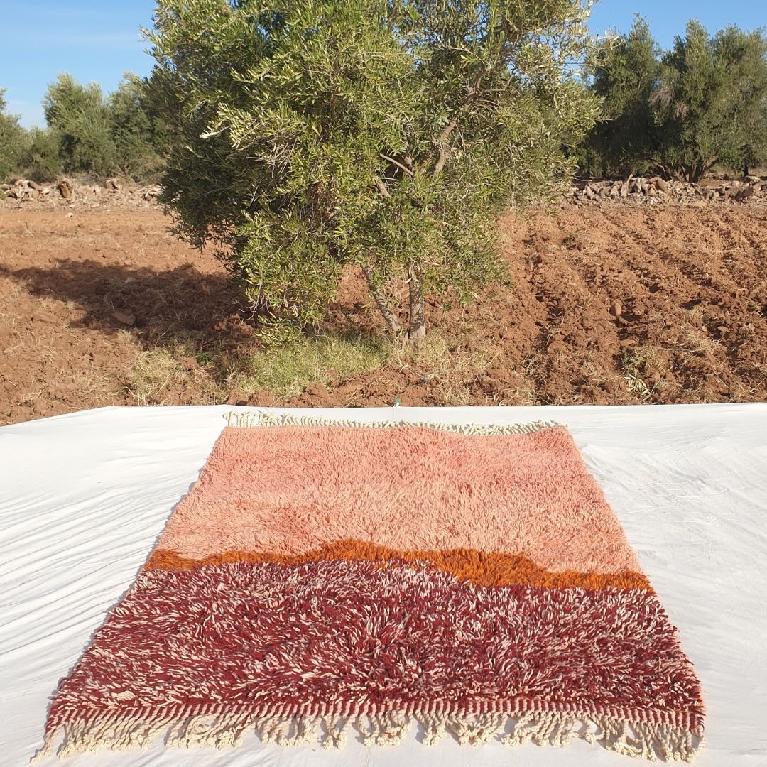 Customized Lavme | Peach Pink Moroccan Rug Beni Ourain Ultra Soft | Authentic Berber wool Beni Rug | 171x218 cm (Custom - Size) - OunizZ