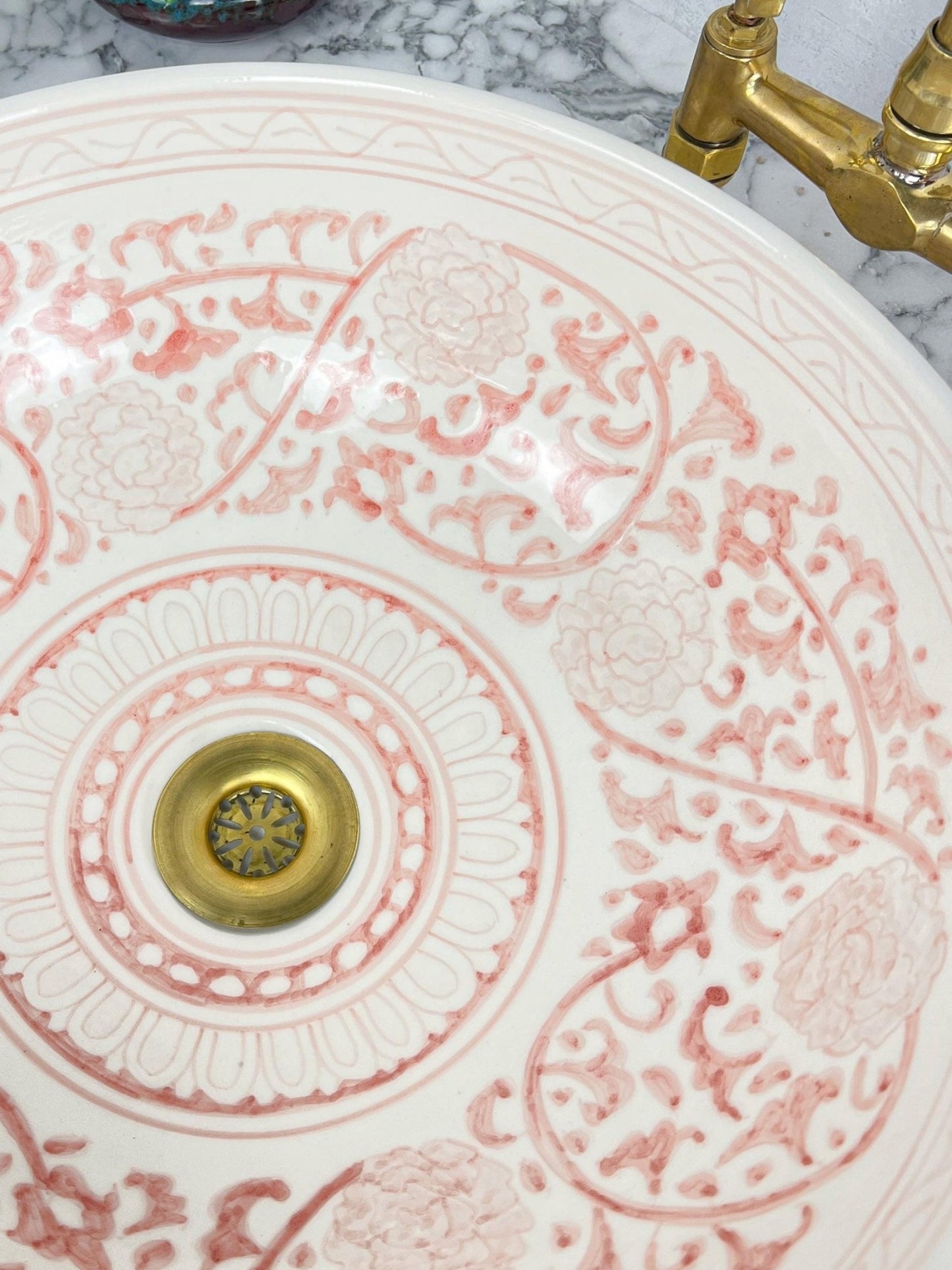 Dakhla - Pink Floral Ceramic Bathroom Sink – Elegant, Customizable, Handcrafted and Lead - Free - (ETMMT) - OunizZ