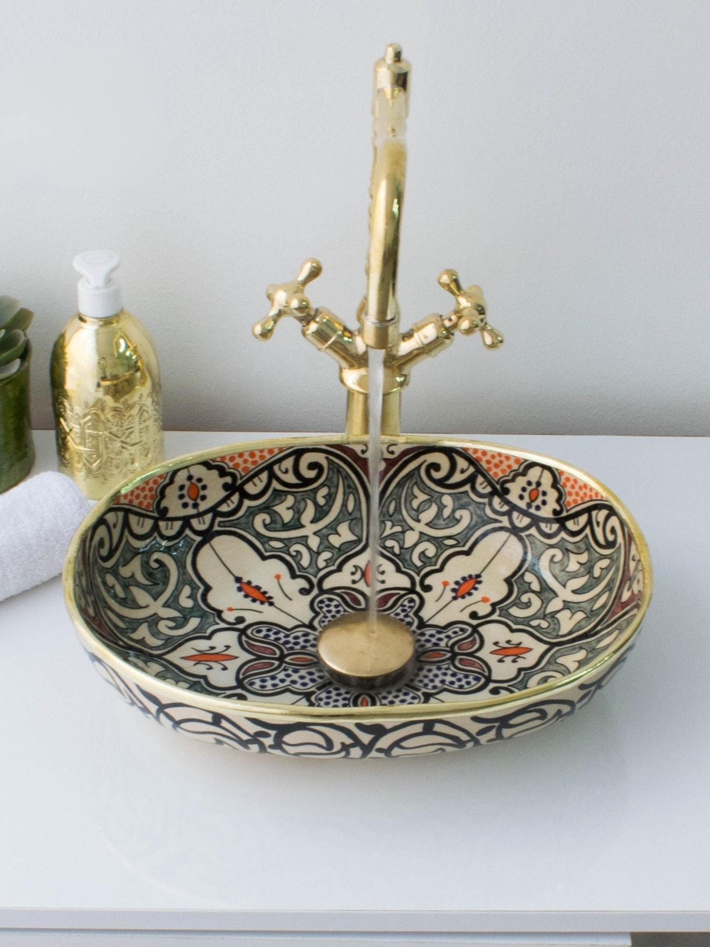 Fez - Hand - painted Oval Ceramic Vanity Sink – Artisan - Made Bathroom Basin - (ETAT) - OunizZ