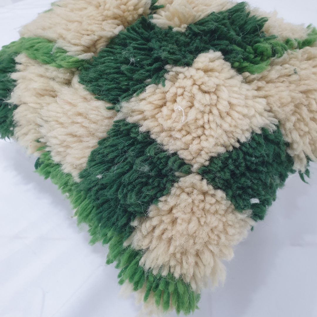 Green Moroccan Cushion Cover – Fabulous Handwoven Design 15x14 inches | 38x36 cm - OunizZ