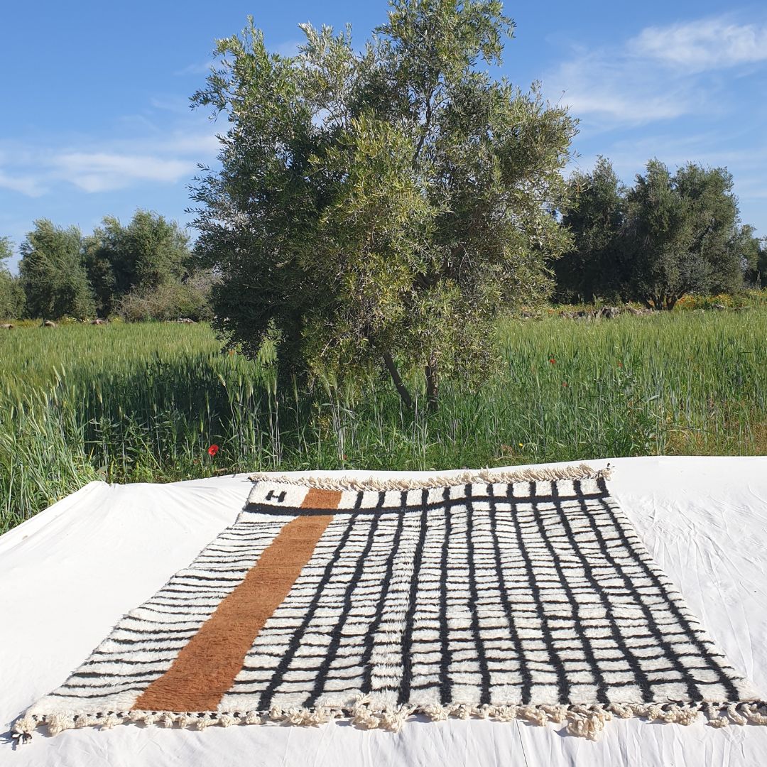 Hesra | Black & White 7x9 Moroccan Rug Soft Beni Ourain | Berber Handmade Wool Carpet | 6'96x9'41 Ft | 212x287 cm - OunizZ