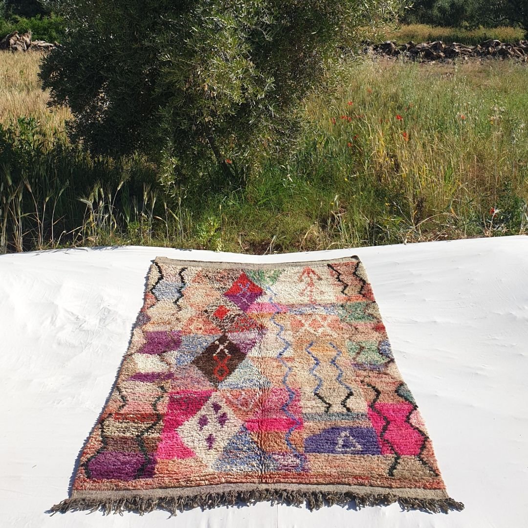 Hmissa - Colorful Vintage Moroccan Rug 5x8 | Berber Authentic Handmade Wool Carpet | 4'85x8'30 Ft | 145x252 cm - OunizZ