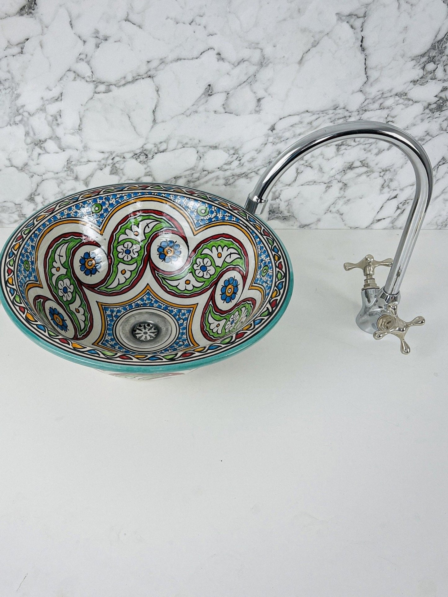 Hoceïma - Moroccan Handcrafted Ceramic Bathroom Sink – Elegant, Customizable, and Lead - Free - (ETMMT) - OunizZ