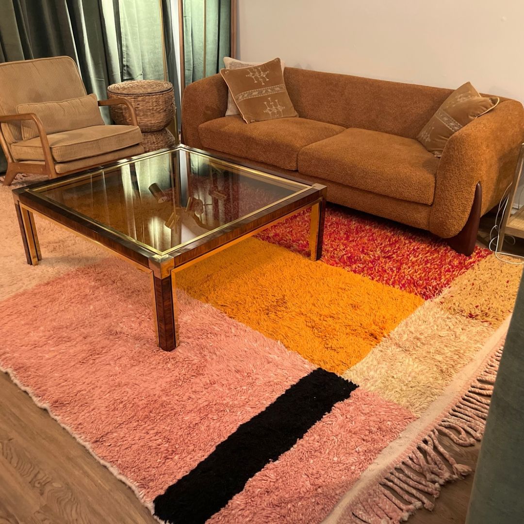 Idouh | Moroccan Rug 6x10 Pink & Orange Berber Beni Ourain for Living Room or Bedroom | 6'82x10'26 Ft | 208x313 cm - OunizZ