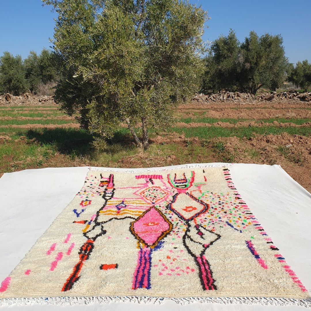 Landka - Berber White Moroccan Rug 6x9 Azilal | Authentic Handmade Rug | 6'59x9'68 ft | 201x295 cm - OunizZ