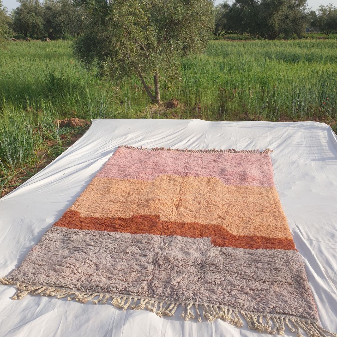 Lavmi | Handmade Beni Mrirt Rug 6x9 ft – Plush Pastel Pink Orange Lilac Abstract Moroccan Shag Wool Rug | 6'9"x9'5" ft | 207x286 cm - OunizZ