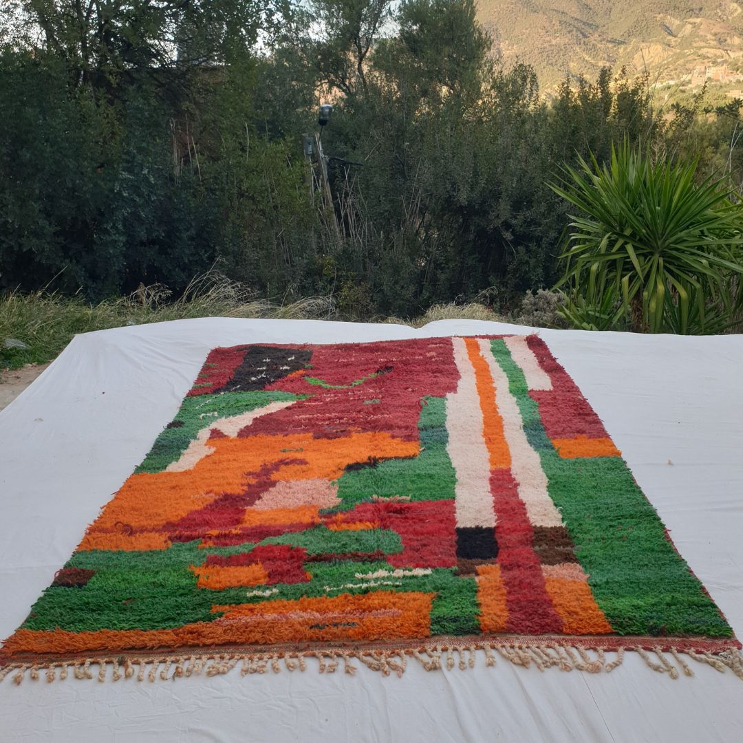 Medla - Red Green & Orange Boujad 6x9 Berber Moroccan Rug | Authentic handmade Moroccan Carpet | 6'40x9'91 Ft | 195x302 cm - OunizZ
