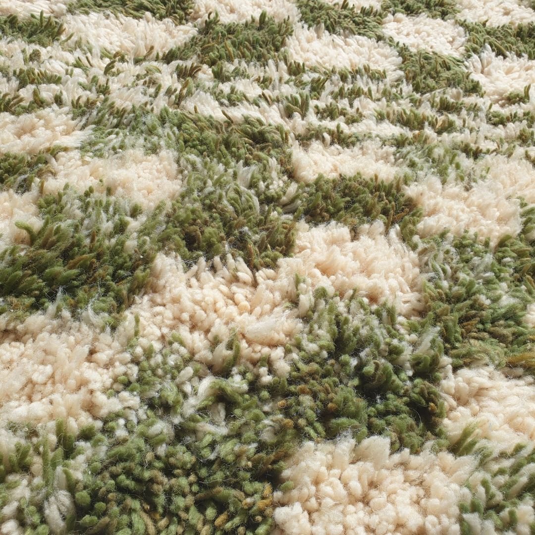 Mouassine | Checkered Olive Green Moroccan Rug 6x9 Beni Ourain Ultra Soft | Authentic Berber wool Beni Rug | 6'89x9'88 Ft | 210x301 cm - OunizZ