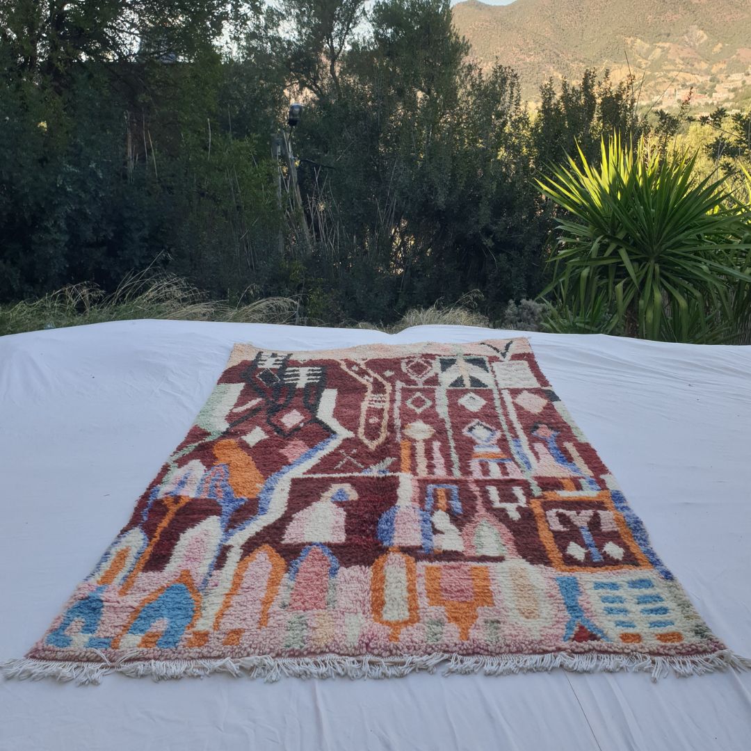 Ntelia - Burgundy & Pink Moroccan Rug 5x8 Boujad | Authentic Berber Living room & Bedroom Rug | 5'x8'60 Ft | 152x262 cm - OunizZ