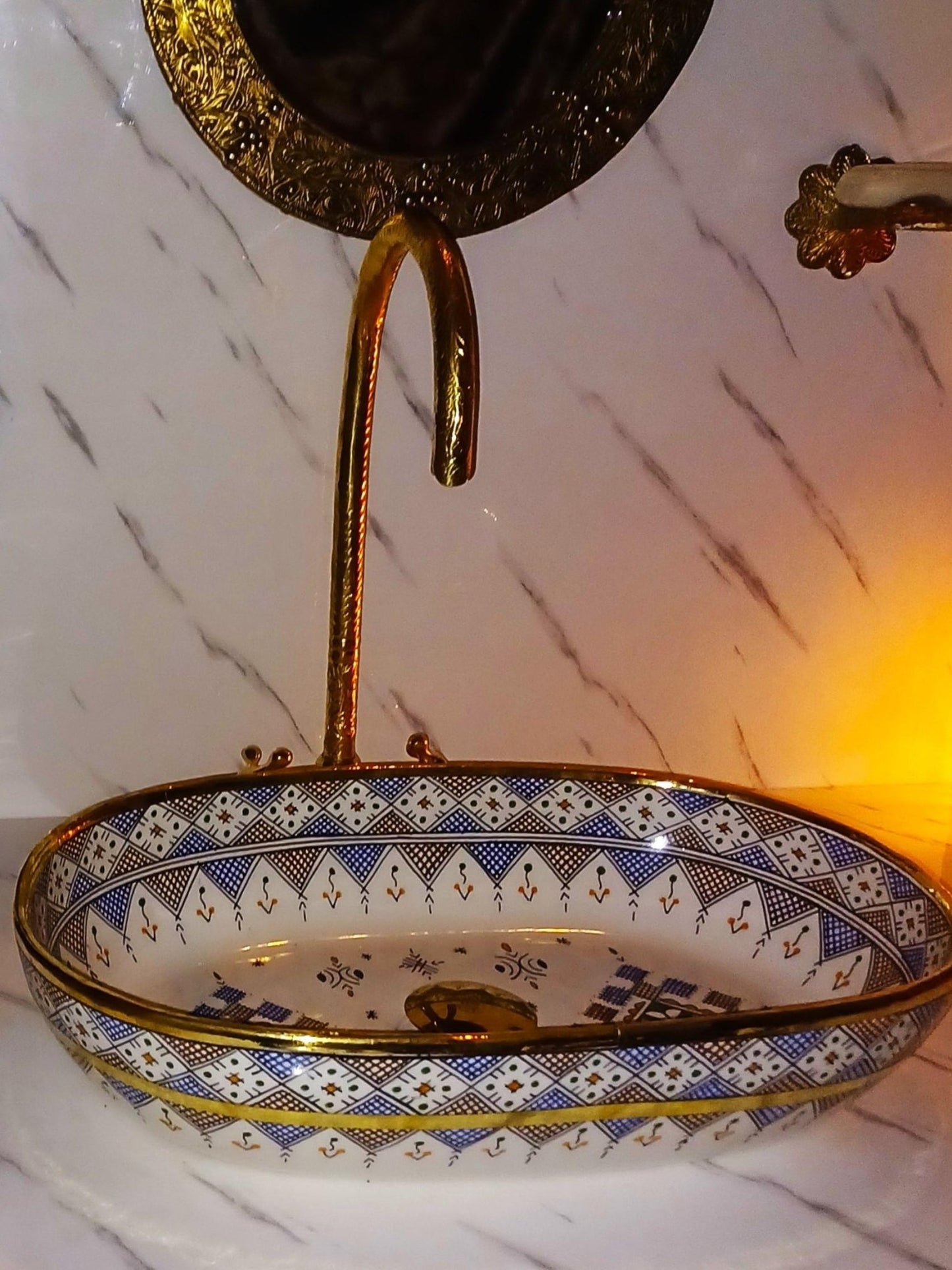 Oslo - Handmade Moroccan Oval Ceramic Sink – Tribal Geometric Top Counter Vessel Sink - (ETAFS) - OunizZ