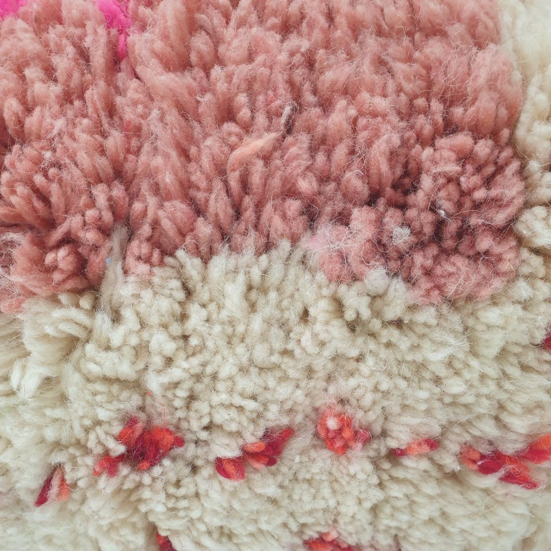 Playful Handwoven Moroccan Pouf – Vibrant Pink Red Floor Cushion 24x24x8 inch | 60x60x20 cm - OunizZ