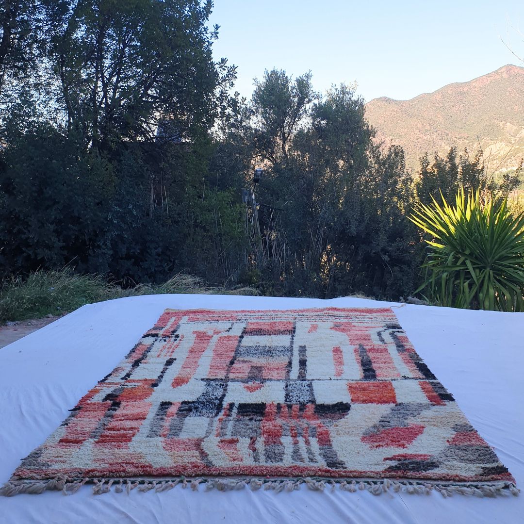 Talzena - Red & Beige 6x10 Berber Moroccan Rug | Authentic Boujad handmade Moroccan Carpet | 6'20x10'40 Ft | 189x317 cm - OunizZ