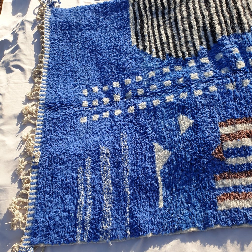 BENI OUARAIN RUG Soft & Thick Colorful Living Room Carpet | Moroccan High Pile Area Rug Berber Authentic Wool | 9'7x6'3 Ft | 2,96x1,92 m | Santina - OunizZ