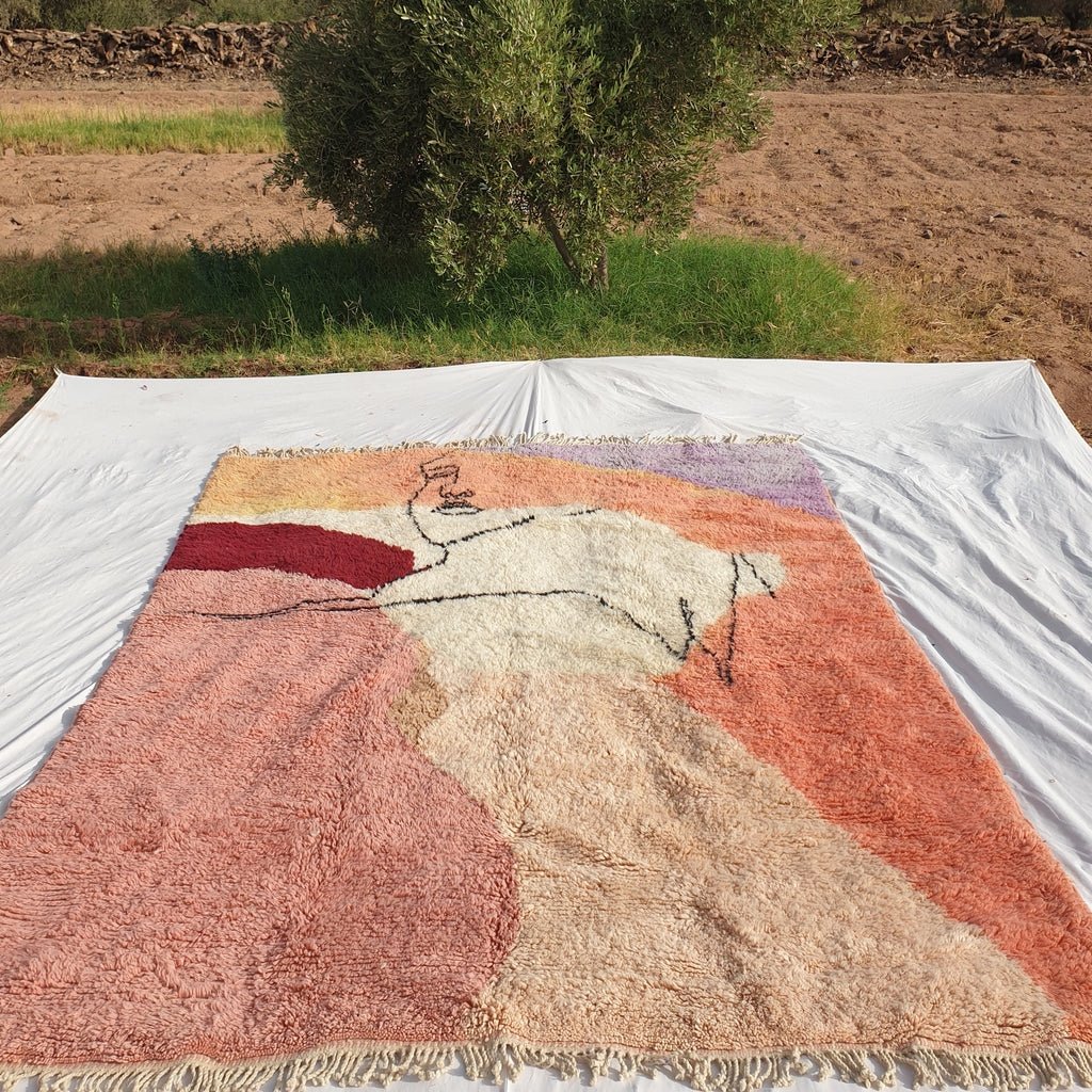 Kissmi | BENI OUARAIN MOROCCAN Area Rug Soft & Thick Pink for Living Room or Bedroom | Moroccan High Pile Rug Berber Authentic Wool | 10'43x8 Ft | 318x242 cm - OunizZ