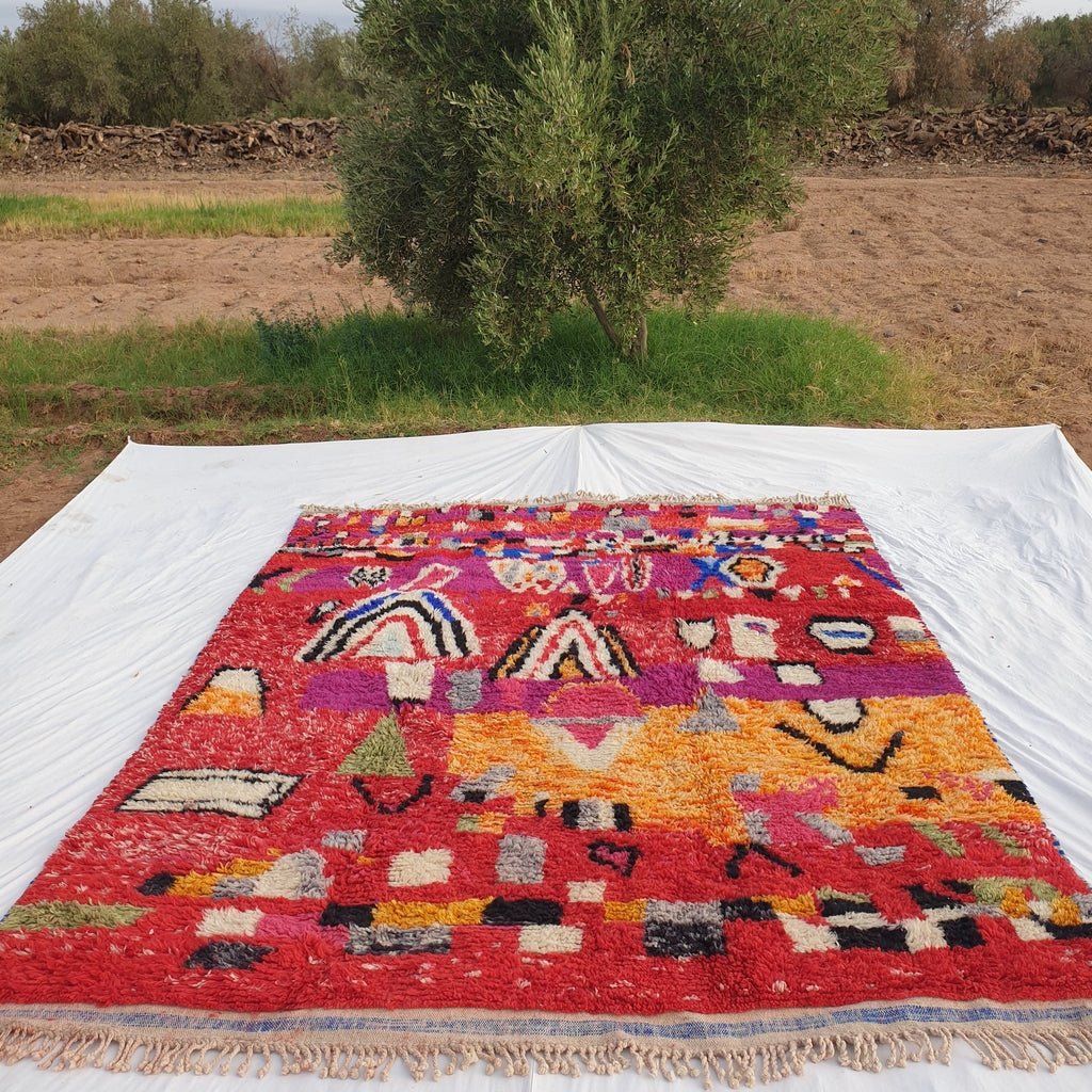 Layssa | BENI OUARAIN MOROCCAN Area Rug Soft & Thick Red for Living Room or Bedroom | Moroccan High Pile Rug Berber Authentic Wool | 10'2x8'14 Ft | 310x248 cm - OunizZ