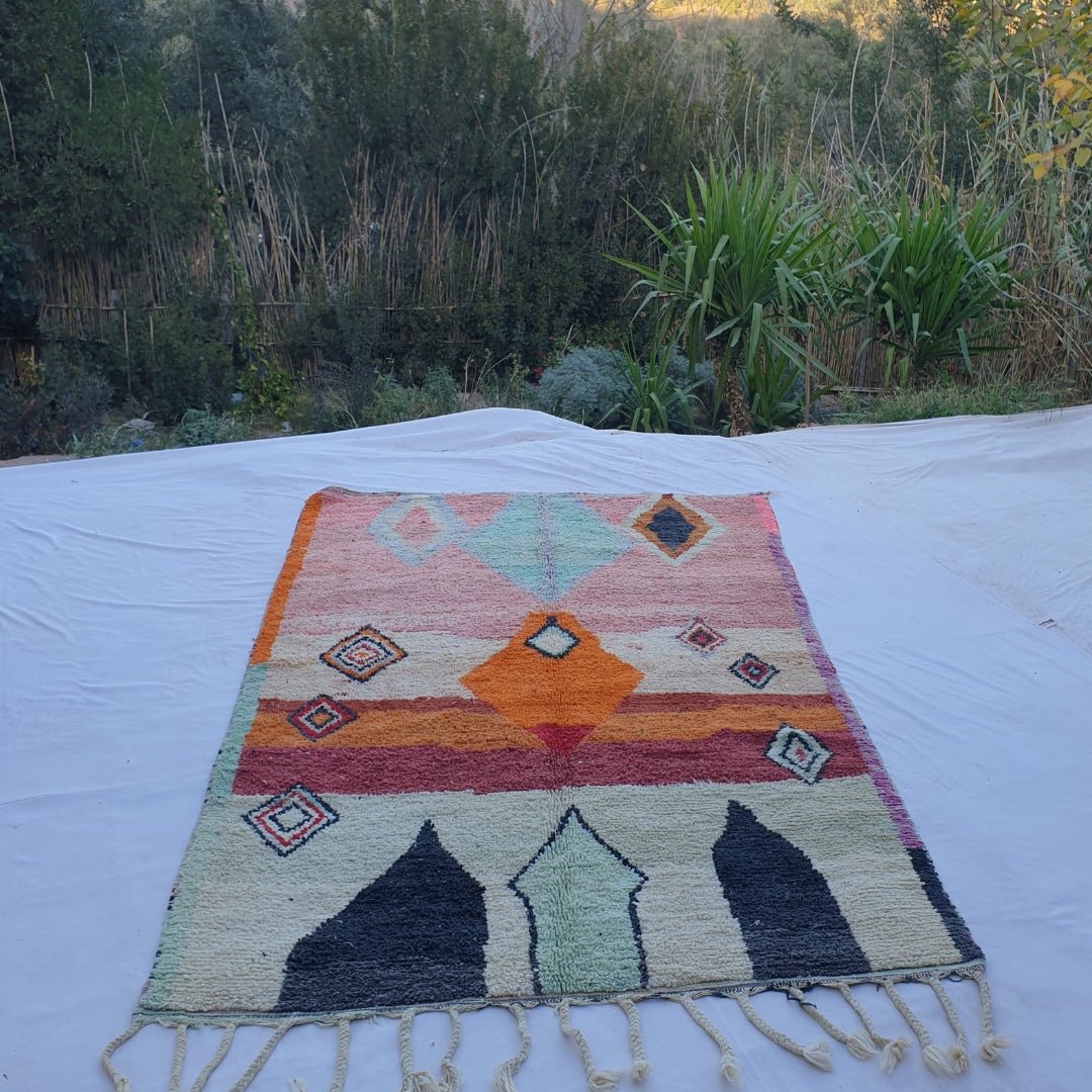 Lazga - MOROCCAN RUG BOUJAD | Moroccan Berber Rug | Colorful Rug Moroccan Carpet | Authentic Handmade Berber Bedroom Rugs | 10'13x6'23 Ft | 309x190 cm - OunizZ