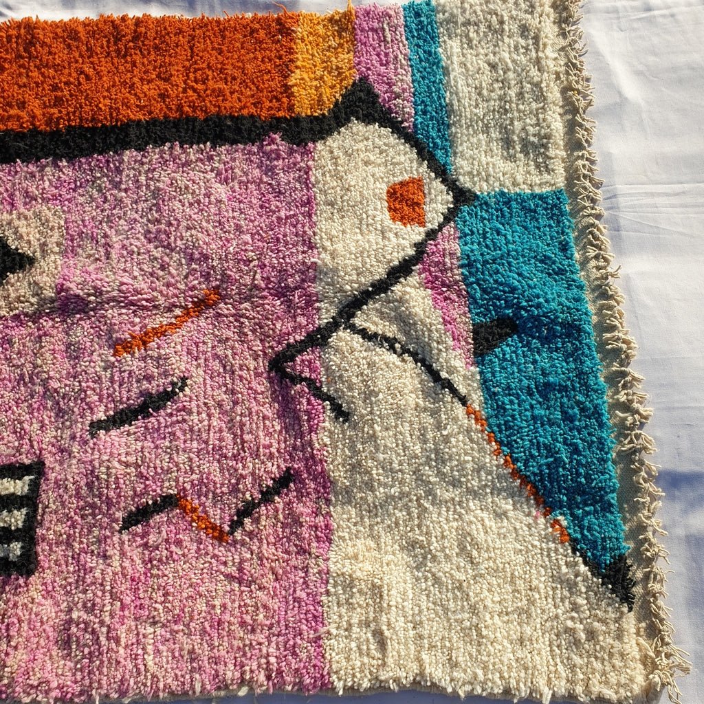 MOROCCAN BOUJAAD RUG | Moroccan Berber Rug | Orange & Pink Rug Moroccan Carpet | Authentic Handmade Berber Bedroom Rugs | 8'5x4'9 Ft | 2,60x1,48 m - OunizZ