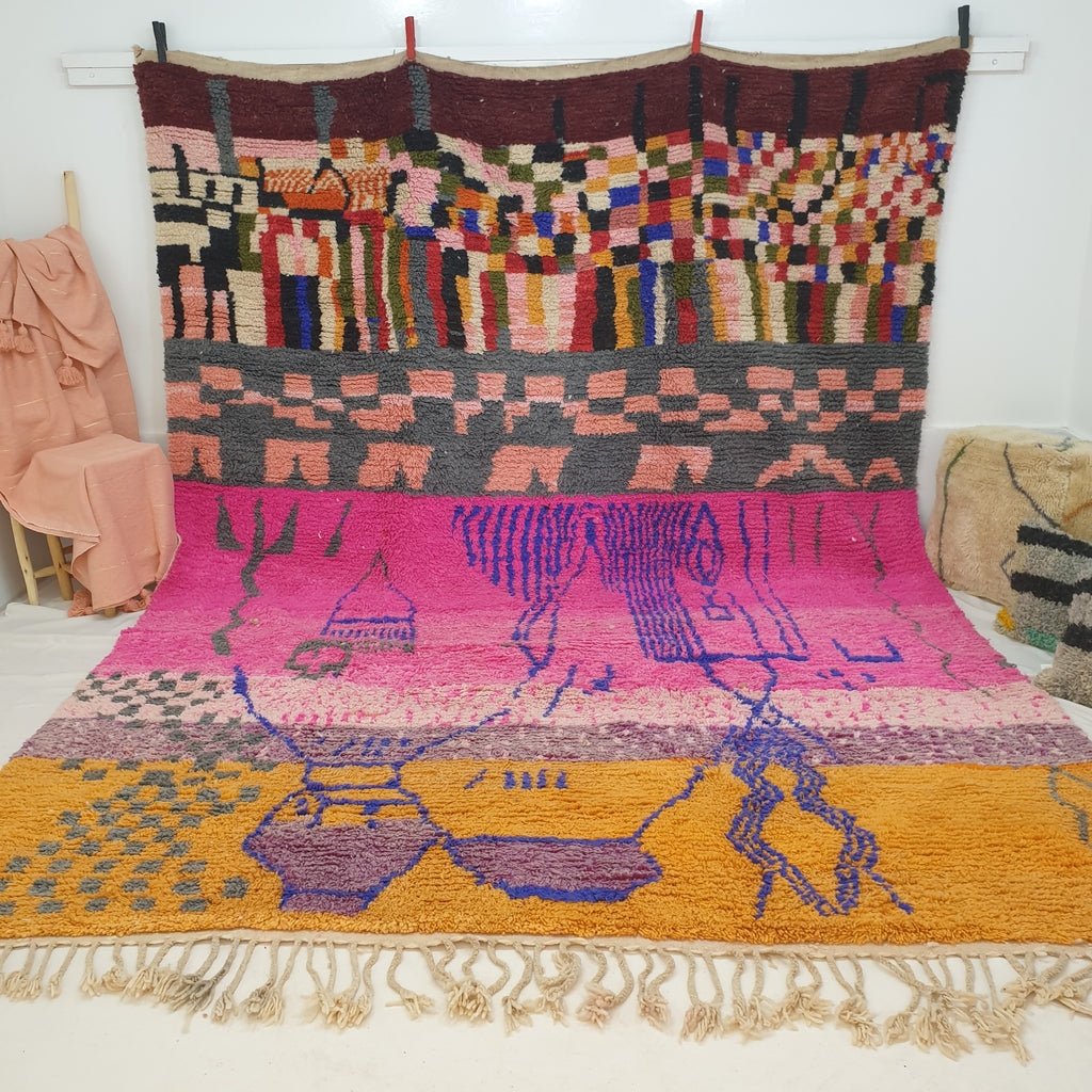 Moroccan rug authentic Boujaad Pink & Orange | 13'3x10 ft | 4x3 m | Moroccan Berber rug | TANNAWT | Colorful handmade - OunizZ