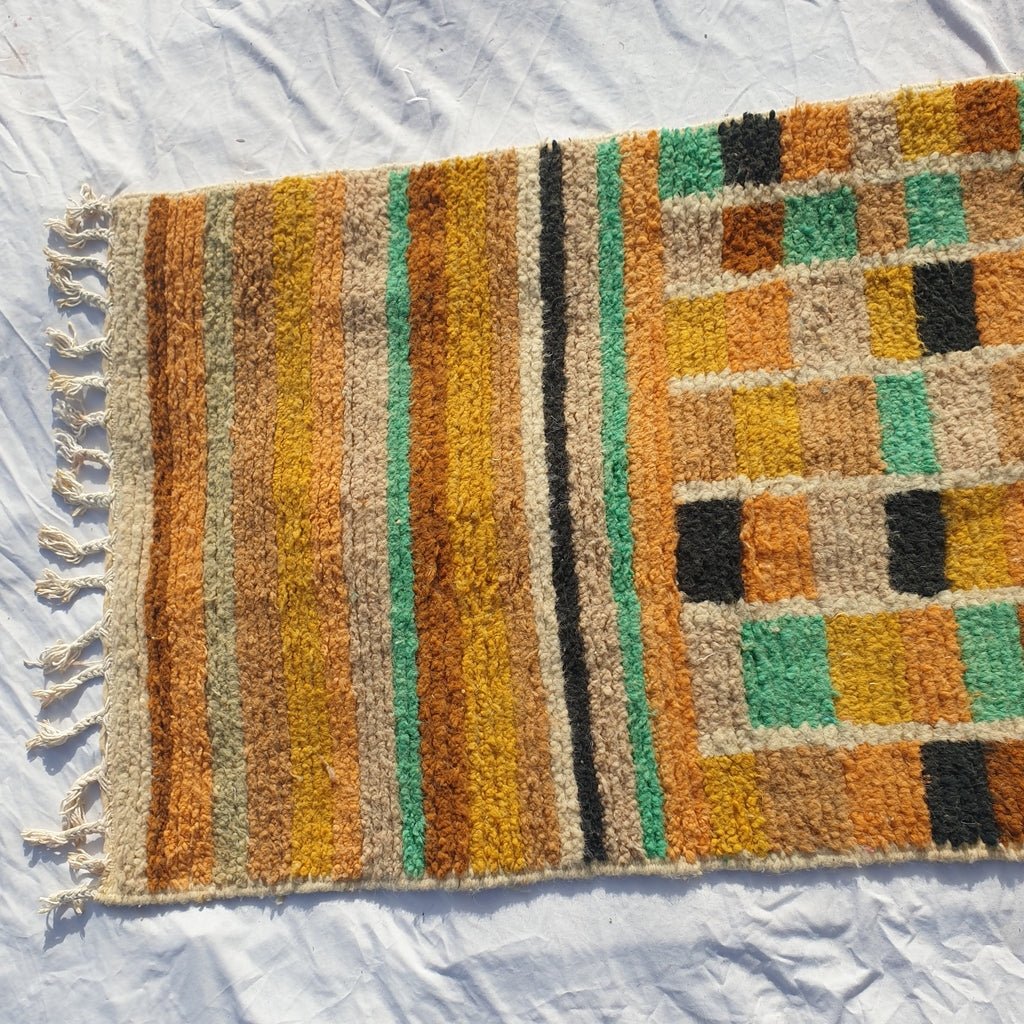 Moroccan Runner Rug | Authentic Boujaad Runner | Colorful Wool Rug | Berber Runner | Lightweight | Hallway Runner | Geometric | 9'8 x 2'7 Ft | 300x82 cm - OunizZ