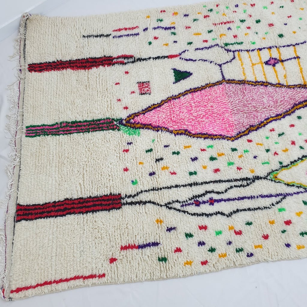 Moroccan White Azilal Rug | AMLAS | 9'8x6'2 Ft | 3x1,9 m |100% wool handmade - OunizZ