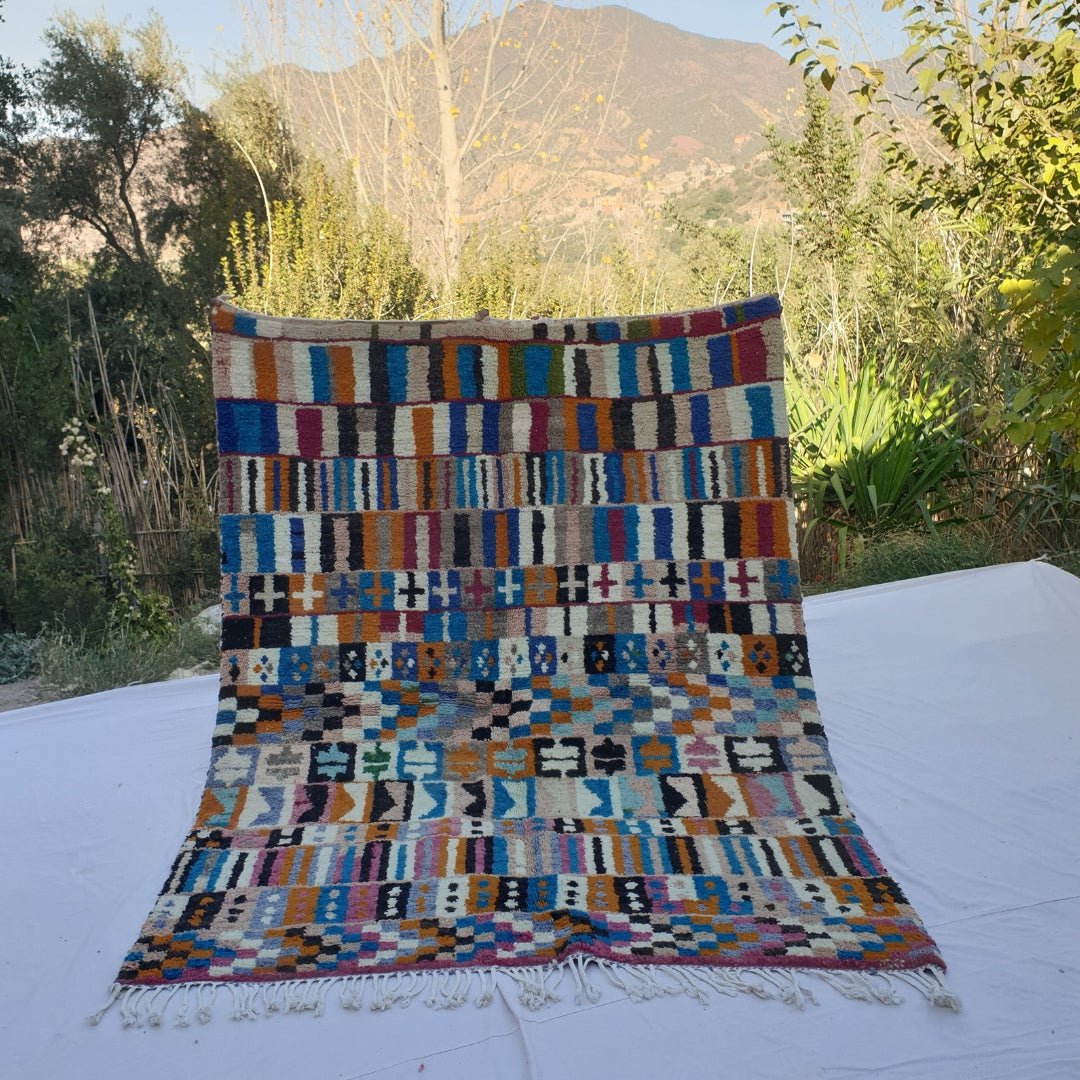 Smaina - Moroccan Rug Boujaad | Colorful Authentic Berber Handmade Bedroom Rug | 7'48x5'68 Ft | 2,28x1,73 m - OunizZ