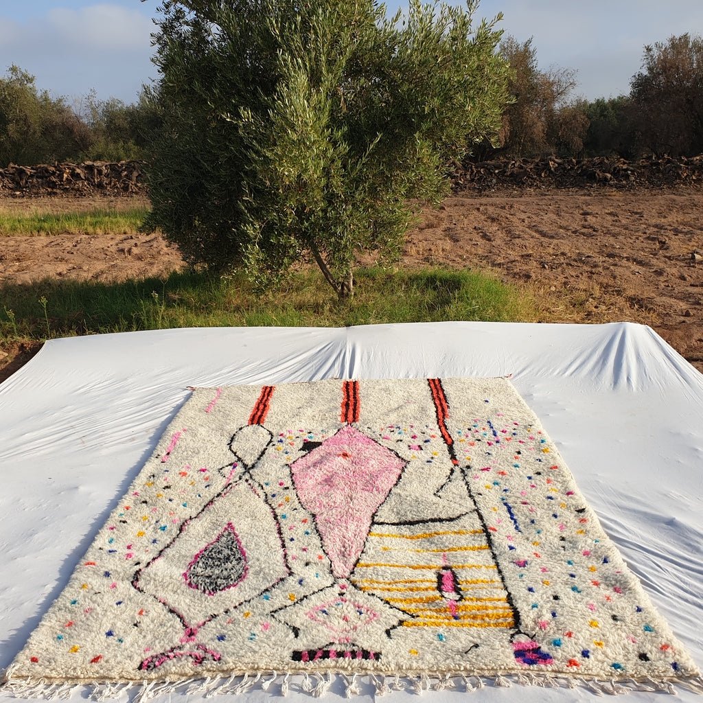 White Azilal Moroccan Rug | Berber Moroccan Rug | Moroccan Living room Rug | Authentic Handmade Moroccan Wool Rug | 300x209 cm | 9'84x6'86 ft - OunizZ