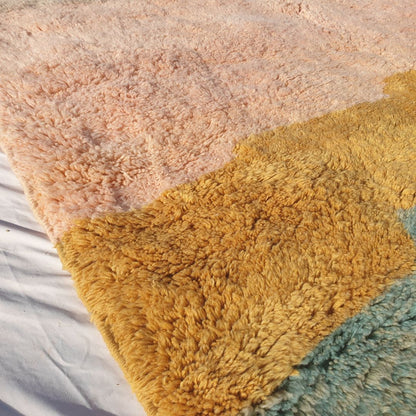 Luvme - Luxurious 6x10 Moroccan Rug - Plush Beni Mrirt Salmon Teal Abstract Color Block Handwoven Wool Carpet | 6'7"×10' Ft | 201×304 cm