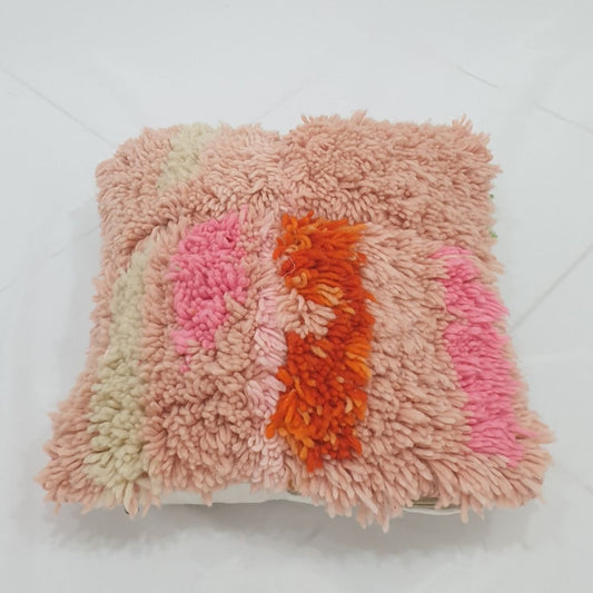 12x16 Shaggy Wool Cushion Cover - Beni Mrirt Peach Fiesta Glow | 40x30 cm - OunizZ