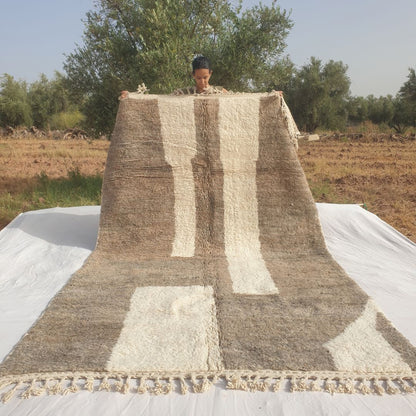 Farali - Beni Ourain Rug with Taupe Field and Scattered Ivory Mosaic Block Shapes - Handwoven Berber Carpet | 6'7"x10'7" Ft | 201x324 cm