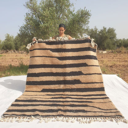 Bolka - 6x8 Bold Striped Beni Ourain Rug in Black and Tan - Handwoven Berber Carpet | 6'2"x8' Ft | 190x242 cm