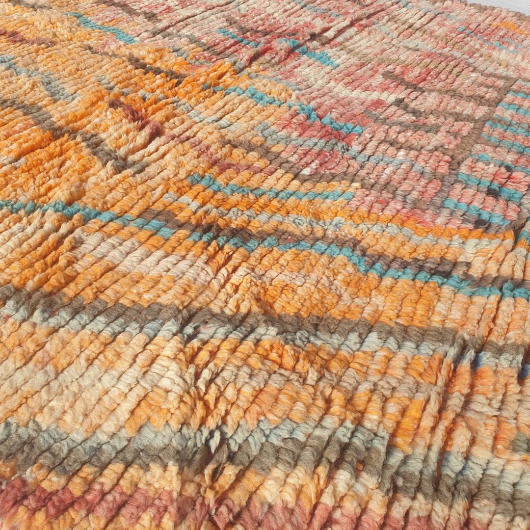 Yajina - Pink & Teal Moroccan Boujad Rug with Camel Motif and Zigzag Pattern - Handwoven Berber Carpet | 6'1"x10' Ft | 186x306 cm