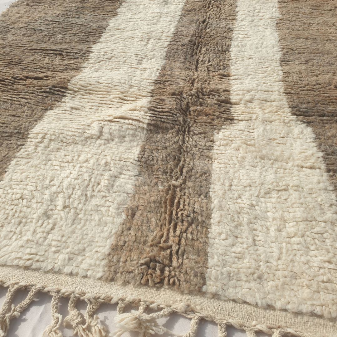 Farali - Beni Ourain Rug with Taupe Field and Scattered Ivory Mosaic Block Shapes - Handwoven Berber Carpet | 6'7"x10'7" Ft | 201x324 cm