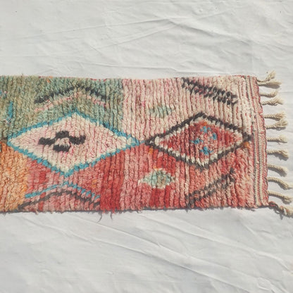 Larguiga - Tapis de Couloir Marocain Pastel Etroit a la Chaine de Medaillons Losanges sur Panneaux de Couleur - Tapis Berbere Tisse Main | 60x300 cm