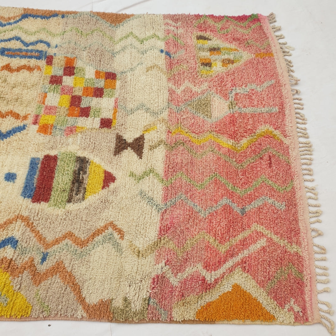 Mafna - Tapis Marocain Corail & Ivoire avec Motif Zigzag Bleu - Tapis Berbere Tisse Main | 192x307 cm