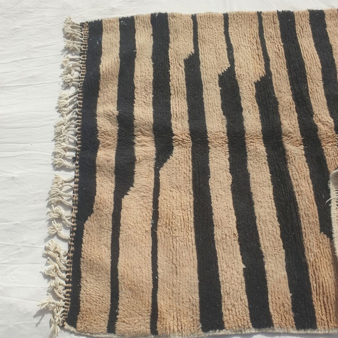 Bolka - 6x8 Bold Striped Beni Ourain Rug in Black and Tan - Handwoven Berber Carpet | 6'2"x8' Ft | 190x242 cm