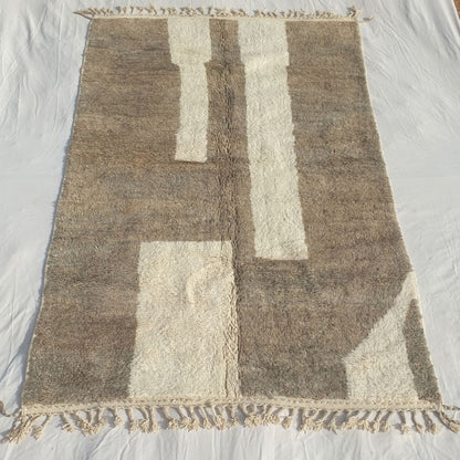 Farali - Beni Ourain Rug with Taupe Field and Scattered Ivory Mosaic Block Shapes - Handwoven Berber Carpet | 6'7"x10'7" Ft | 201x324 cm