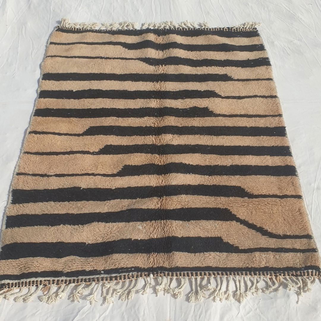 Bolka - 6x8 Bold Striped Beni Ourain Rug in Black and Tan - Handwoven Berber Carpet | 6'2"x8' Ft | 190x242 cm