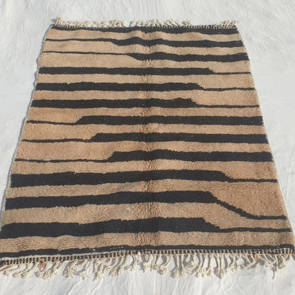 Bolka - 6x8 Bold Striped Beni Ourain Rug in Black and Tan - Handwoven Berber Carpet | 6'2"x8' Ft | 190x242 cm