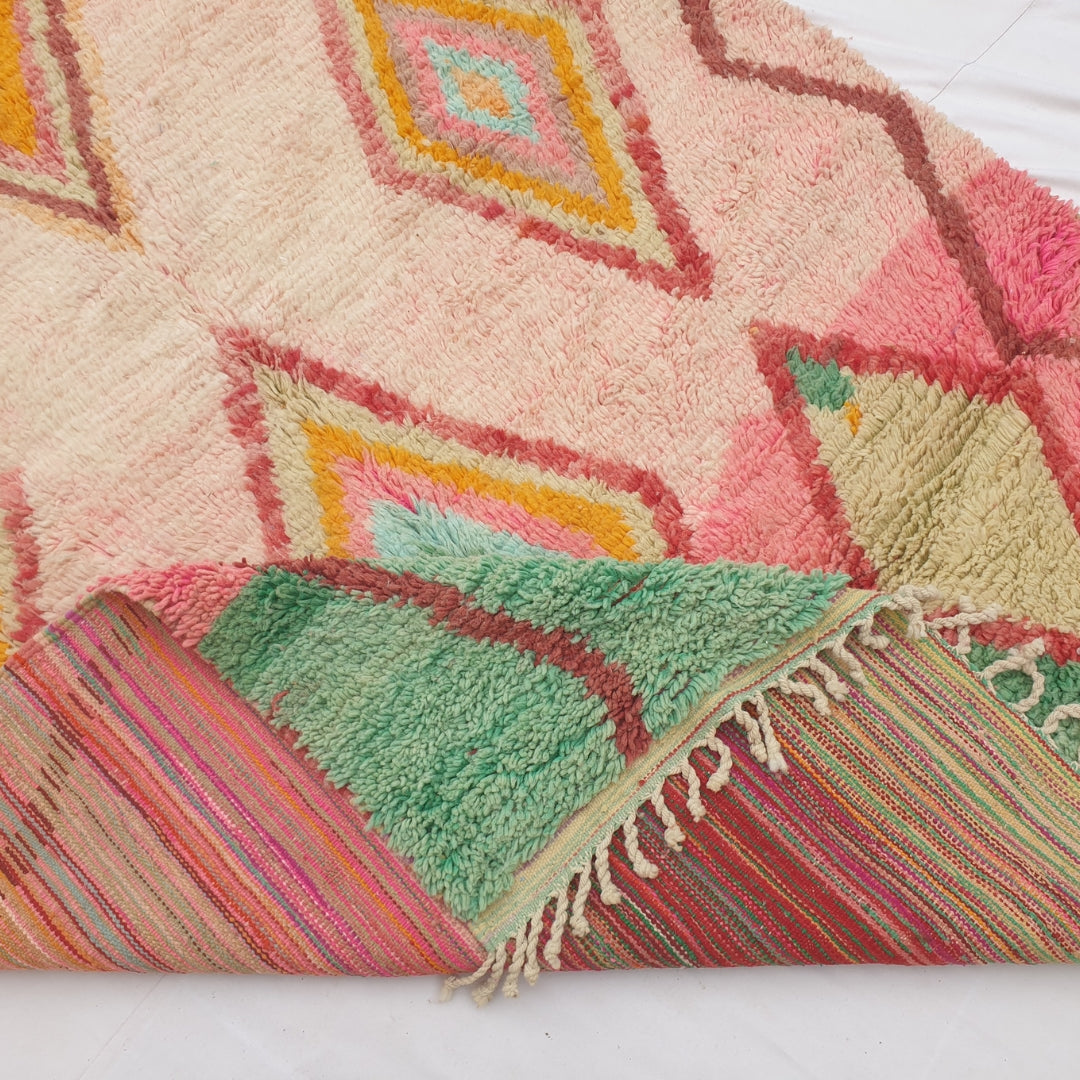 Kasma - Pink & Green Moroccan Rug with Bold Colorblock Diamond Design - Handwoven Berber Carpet | 6'4"x9'7" Ft | 194x293 cm