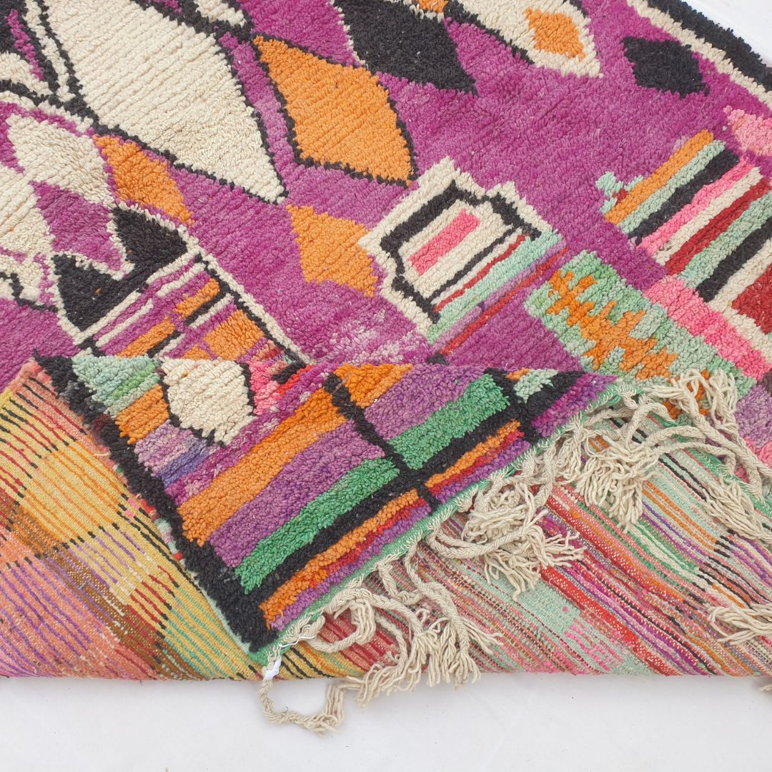 Hacla - 8x11 Moroccan Rug - Deep Purple Multicolor Boujad Berber Handwoven Wool Carpet | 7'5"×10'7" Ft | 227×323 cm