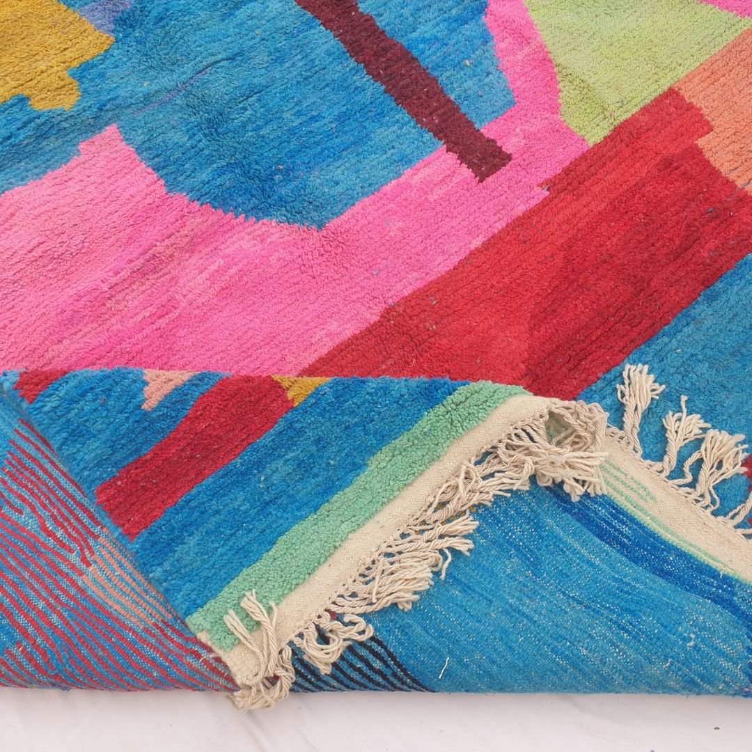 Fincla - 8x11 Moroccan Rug - Electric Blue Multicolor Boujad Berber Handwoven Wool Carpet | 8'5"×11'9" Ft | 257×360 cm