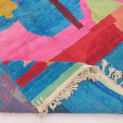 Fincla - 8x11 Moroccan Rug - Electric Blue Multicolor Boujad Berber Handwoven Wool Carpet | 8'5"×11'9" Ft | 257×360 cm